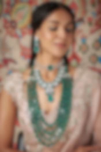 Black Rhodium Finish Emerald Necklace Set by Kohar By Kanika at Pernia's Pop Up Shop