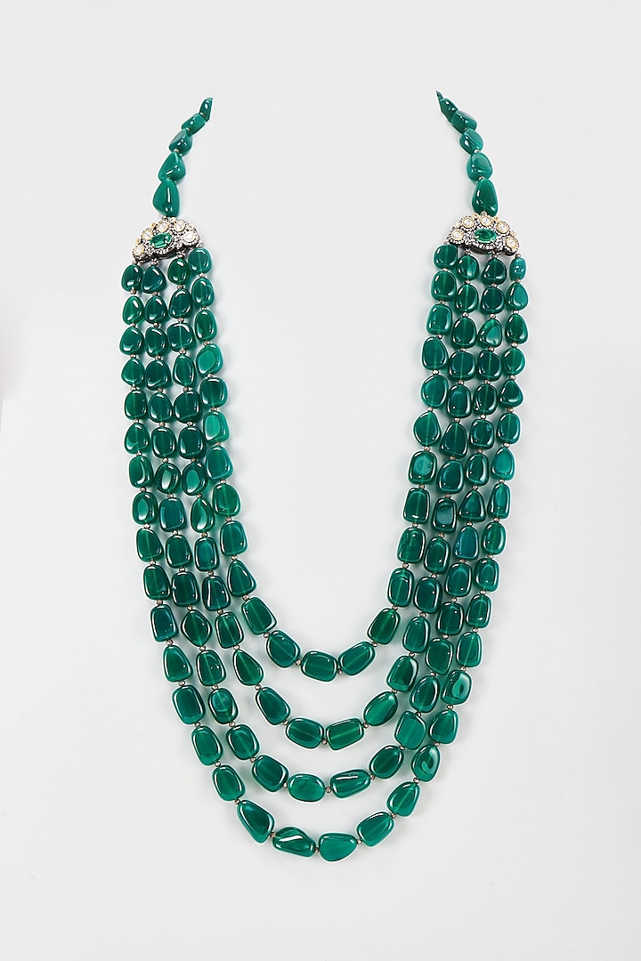 Black Rhodium Finish Emerald Necklace Set by Kohar By Kanika at Pernia's Pop Up Shop