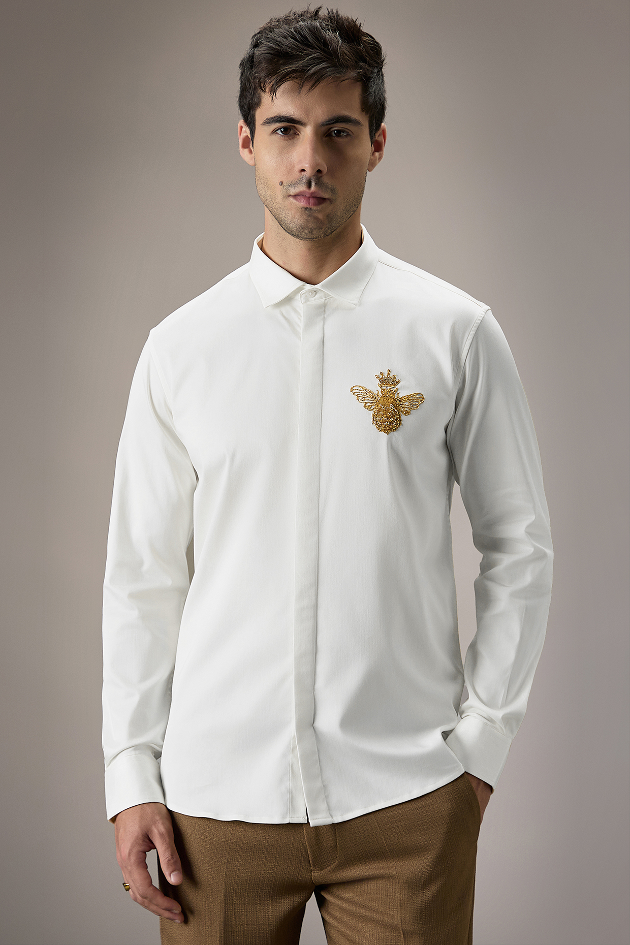 Ivory Cotton Hand Embroidered Shirt by Komal Kothari