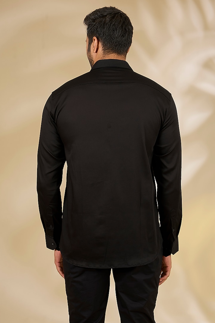 Black Cotton & Satin Hand Embroidered Party Wear Shirt by Komal Kothari at Pernia's Pop Up Shop