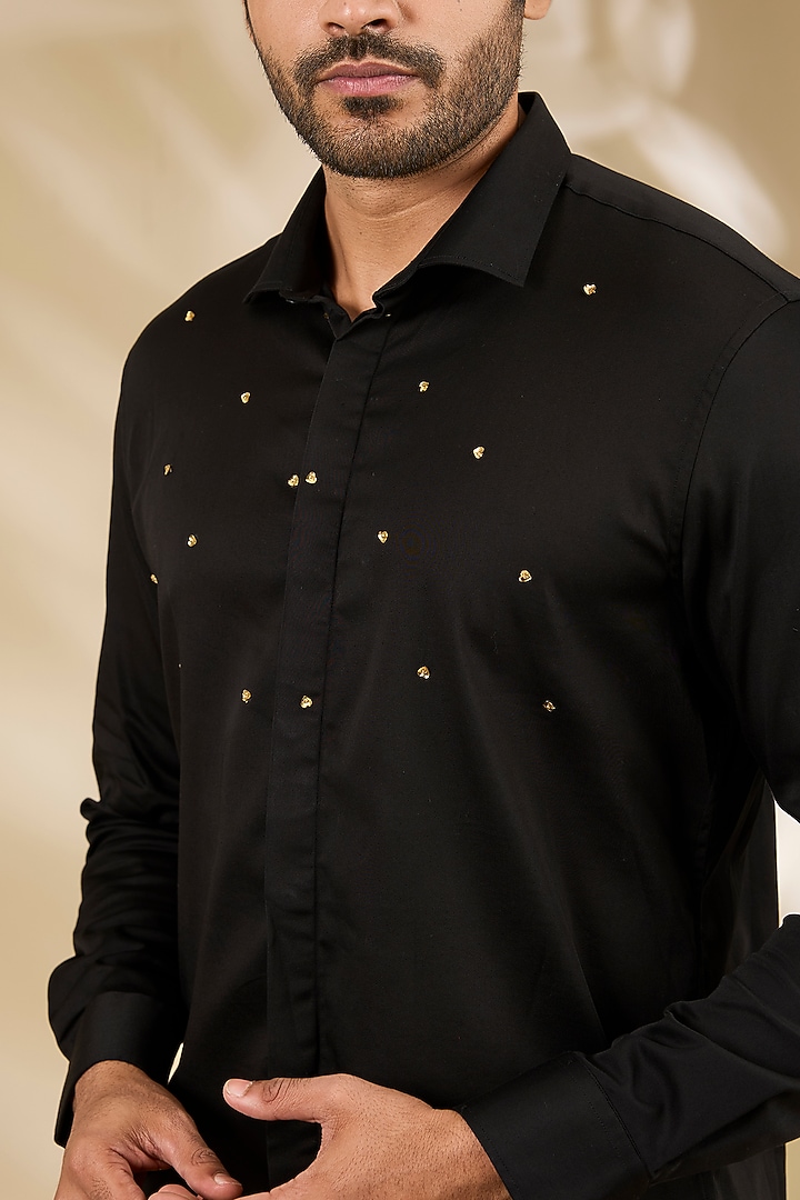 Black Cotton & Satin Hand Embroidered Party Wear Shirt by Komal Kothari at Pernia's Pop Up Shop