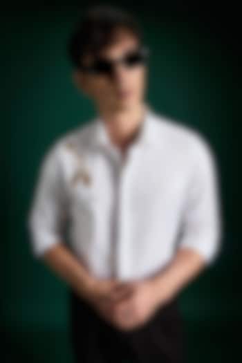 White Stretch Cotton Satin Hand Embroidered Summer Shirt by Komal Kothari at Pernia's Pop Up Shop