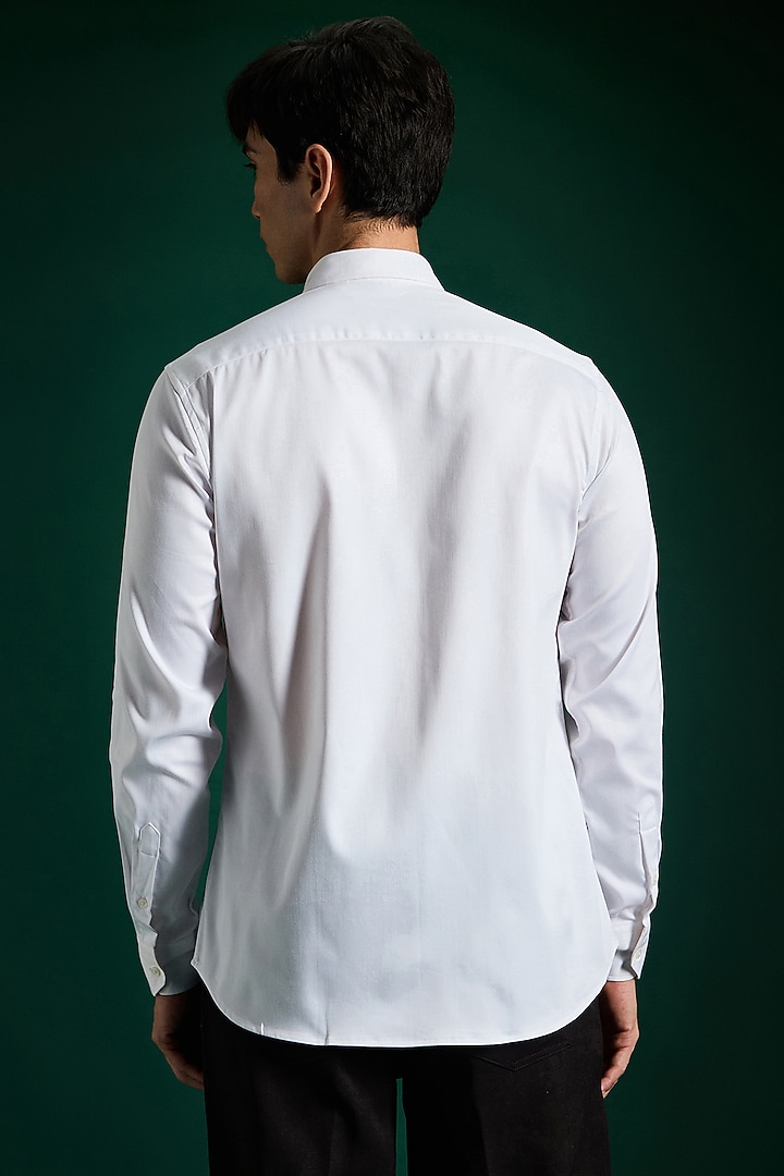 White Stretch Cotton Satin Hand Embroidered Summer Shirt by Komal Kothari  at Pernia's Pop Up Shop