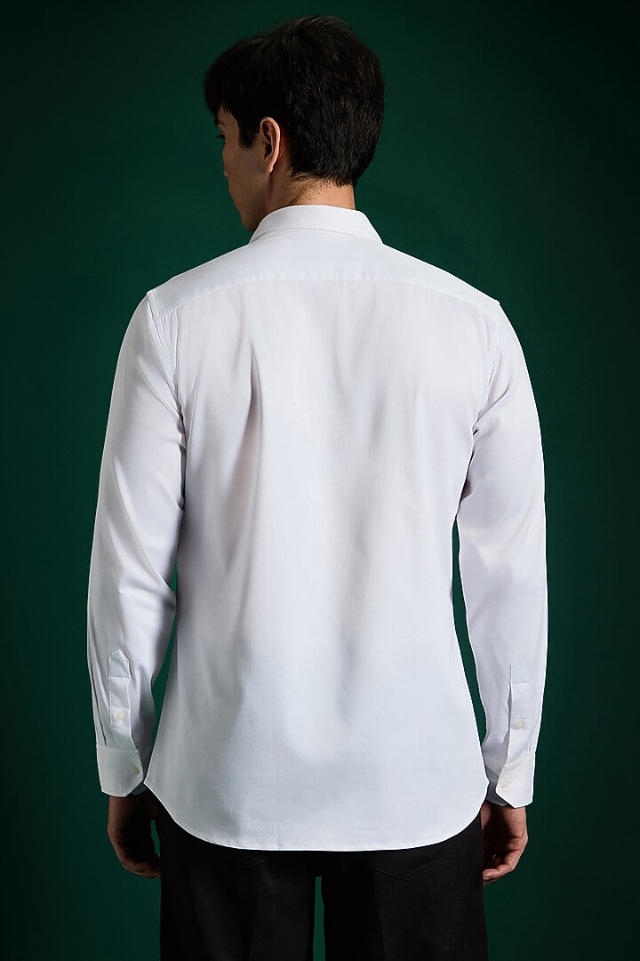 White Stretch Cotton Satin Hand Embroidered Party Wear Shirt by Komal Kothari at Pernia's Pop Up Shop