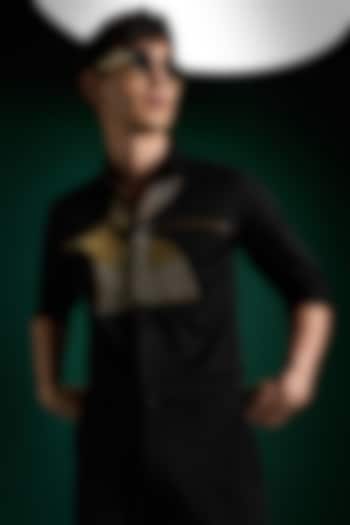 Black Stretch Cotton Satin Hand Embroidered Party Wear Shirt by Komal Kothari at Pernia's Pop Up Shop