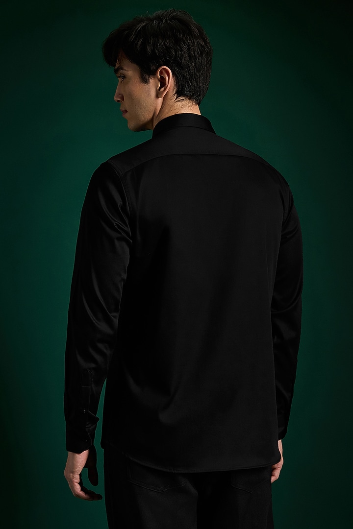 Black Stretch Cotton Satin Hand Embroidered Party Wear Shirt by Komal Kothari at Pernia's Pop Up Shop
