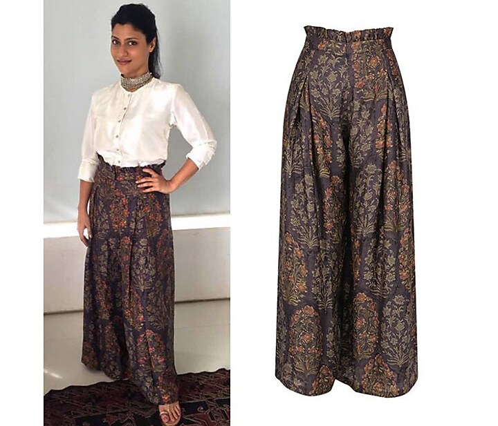 Beige crop top, ajrakh pallazo pants and jacket set available only at Pernia's Pop Up Shop.