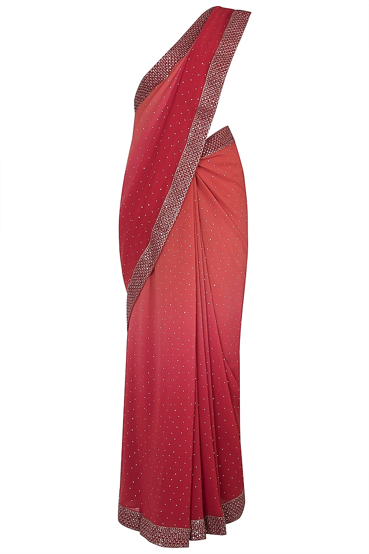 Red ombre embroidered saree by House of Kotwara