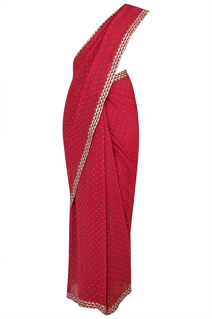 Red embroidered saree by House of Kotwara