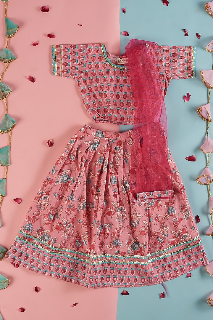 Baby Pink Embellished Lehenga Set For Girls by Kotton Glitters- House of Cotton by Kshipra