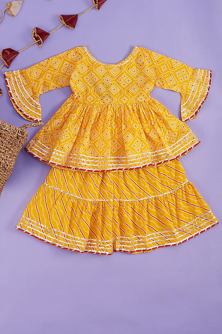 Yellow Printed Kurta Set For Girls by Kotton Glitters- House of Cotton by Kshipra