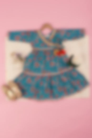 Turquoise Printed Anarkali For Girls by Kotton Glitters- House of Cotton by Kshipra