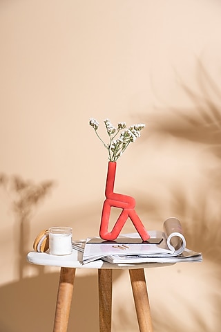 Red Ceramic Trikonasana Vase by KEPH Design Studio