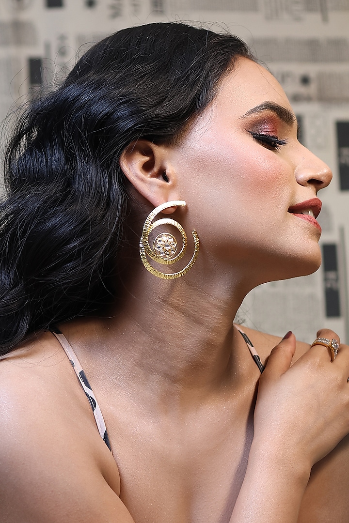 Gold Finish Handcrafted Hoop Earrings by KRAFTSMITHS at Pernia's Pop Up Shop