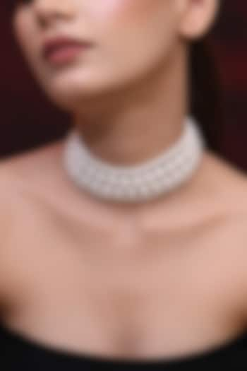 White Finish Pearl Handcrafted Choker Necklace by KRAFTSMITHS at Pernia's Pop Up Shop