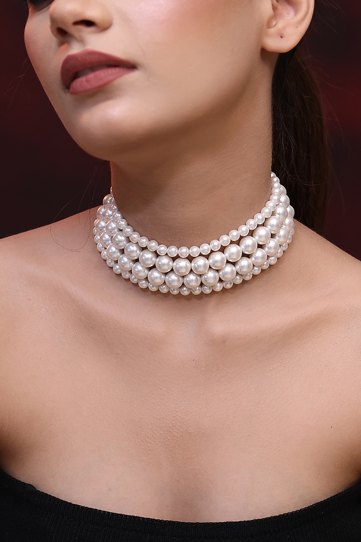 White Finish Pearl Handcrafted Choker Necklace by KRAFTSMITHS at Pernia's Pop Up Shop