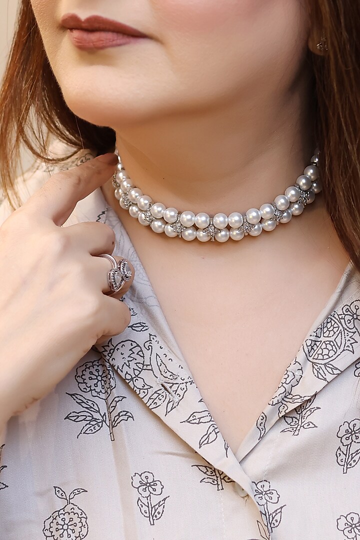 White Finish Pearl Handcrafted Choker Necklace by KRAFTSMITHS at Pernia's Pop Up Shop