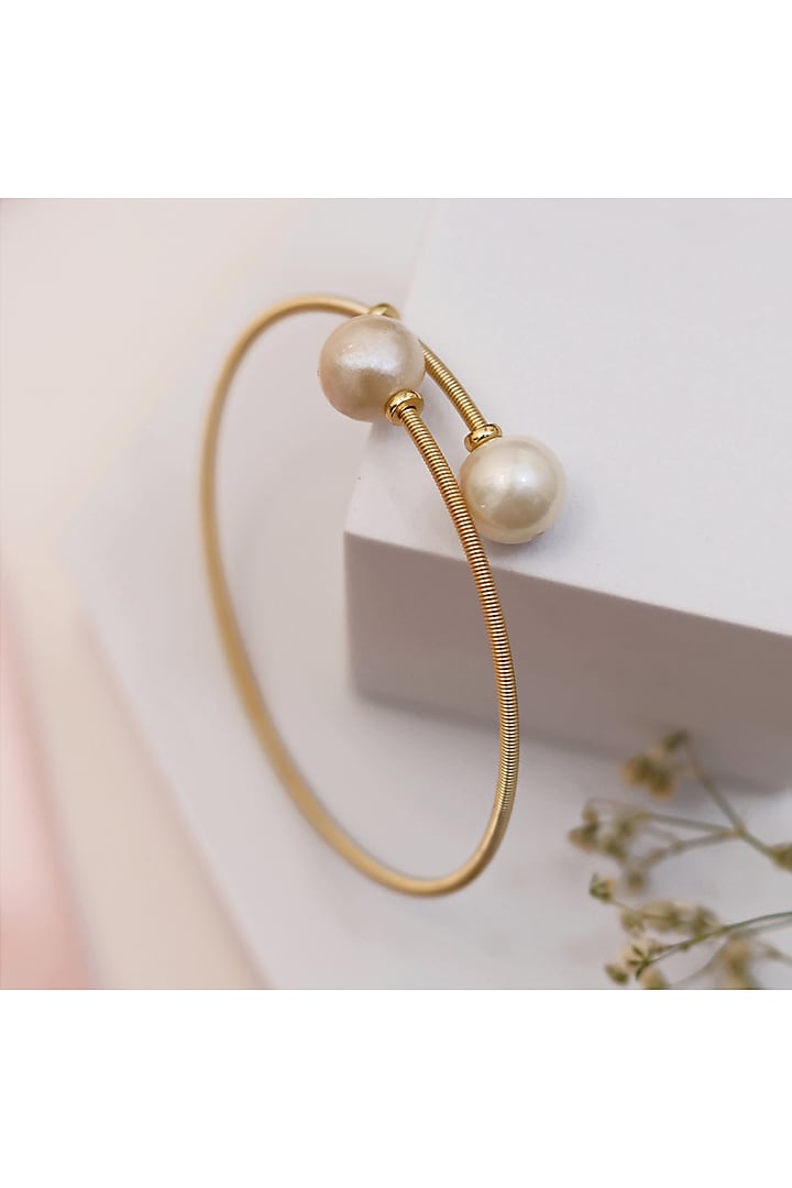 Gold Finish Pearl Handcrafted Adjustable Bracelet by KRAFTSMITHS at Pernia's Pop Up Shop