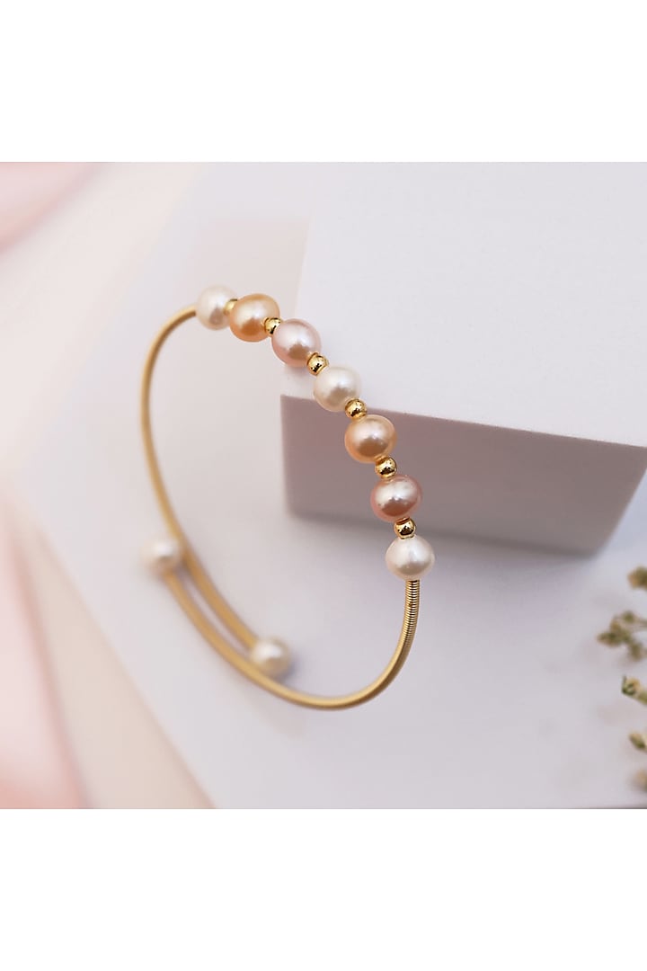 Gold Finish Linear Pastel Pearl Handcrafted Adjustable Bracelet by KRAFTSMITHS at Pernia's Pop Up Shop