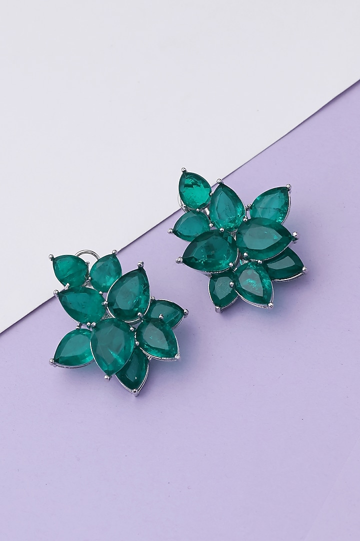 Gold Finish Green Zircon Hoop Earrings by KRAFTSMITHS at Pernia's Pop Up Shop