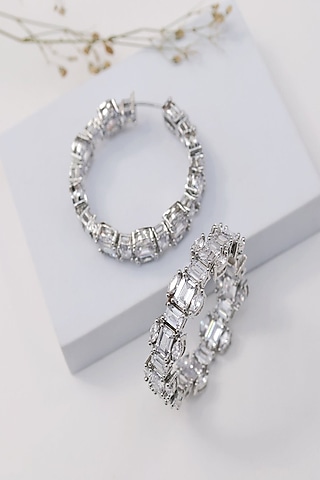 Gold Finish Baguette-Shaped Zircon Hoop Earrings by KRAFTSMITHS