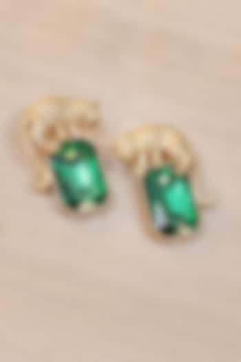 Gold Finish Green Emerald Stone Enameled Hoop Earrings by KRAFTSMITHS at Pernia's Pop Up Shop