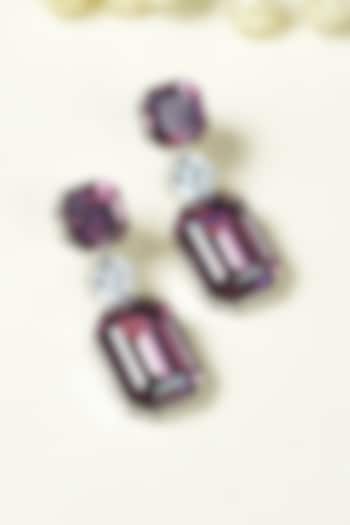 Gold Finish Purple Swarovski Zircon Enameled Hoop Earrings by KRAFTSMITHS at Pernia's Pop Up Shop