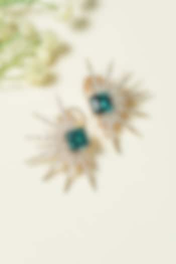 Gold Finish Teal Green Swarovski Zircon Enameled Hoop Earrings by KRAFTSMITHS at Pernia's Pop Up Shop