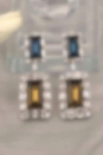 White Finish Champagne Stone & Zircon Dangler Earrings by KRAFTSMITHS at Pernia's Pop Up Shop