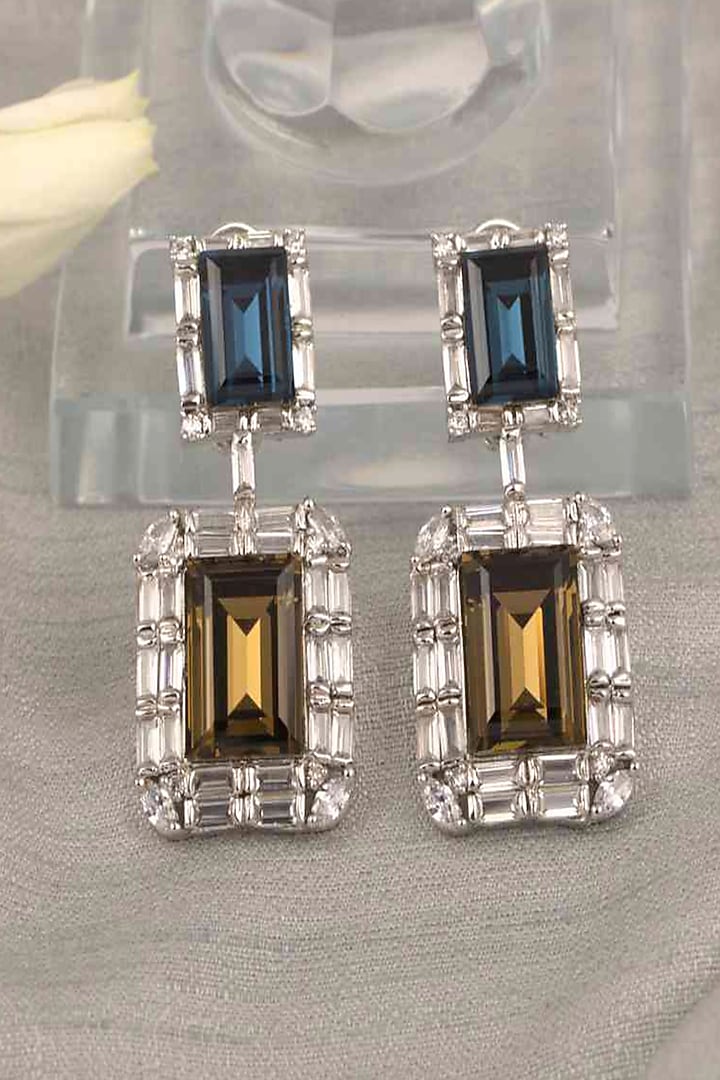 White Finish Champagne Stone & Zircon Dangler Earrings by KRAFTSMITHS at Pernia's Pop Up Shop