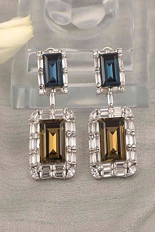 White Finish Champagne Stone & Zircon Dangler Earrings by KRAFTSMITHS