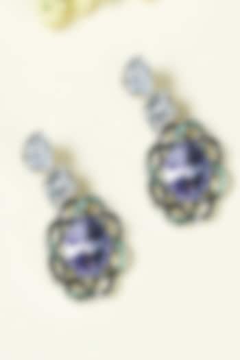 White Finish Zircon & Purple Enameled Dangler Earrings by KRAFTSMITHS at Pernia's Pop Up Shop