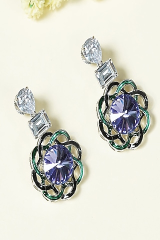 White Finish Zircon & Purple Enameled Dangler Earrings by KRAFTSMITHS