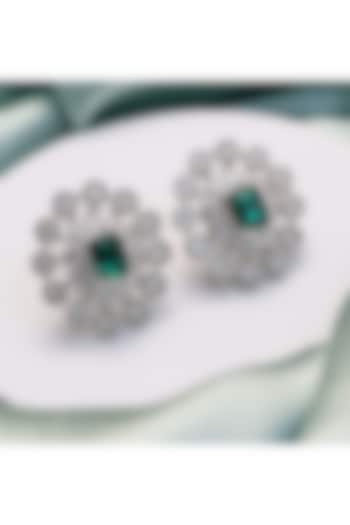 Silver Finish Green Stone Stud Earrings by KRAFTSMITHS at Pernia's Pop Up Shop