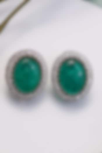 Silver Finish Emerald Stone Stud Earrings by KRAFTSMITHS at Pernia's Pop Up Shop