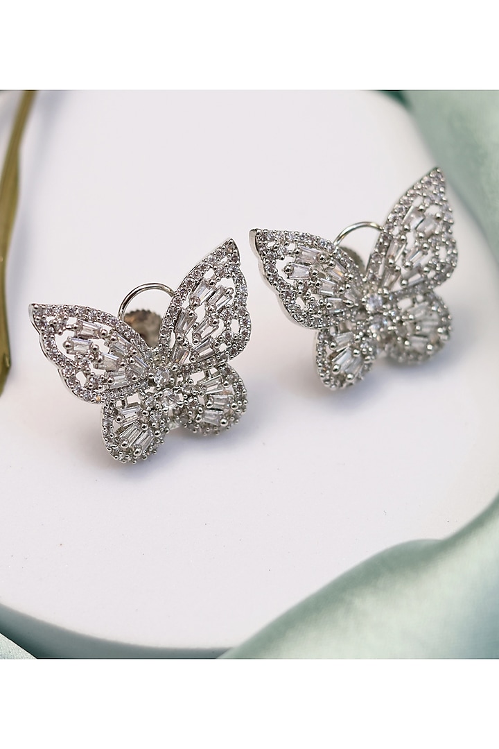 Silver Finish American Diamond Butterfly Stud Earrings by KRAFTSMITHS at Pernia's Pop Up Shop