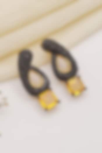 Gold Finish Black & Yellow Stone Dangler Earrings by KRAFTSMITHS at Pernia's Pop Up Shop