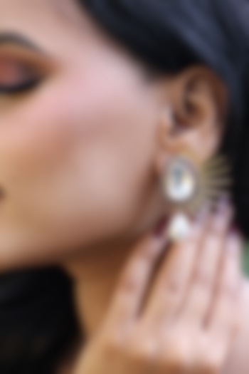 Gold Finish Kundan Polki & Pearl Dangler Earrings by KRAFTSMITHS at Pernia's Pop Up Shop