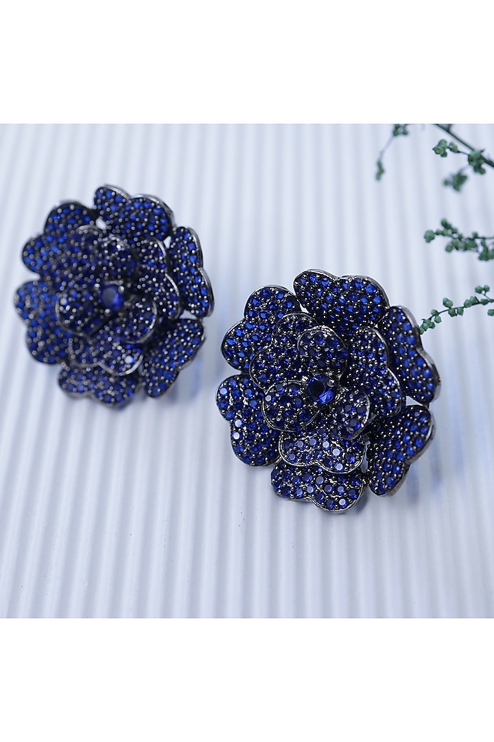 Blue Stone Handcrafted Stud Earrings by KRAFTSMITHS at Pernia's Pop Up Shop