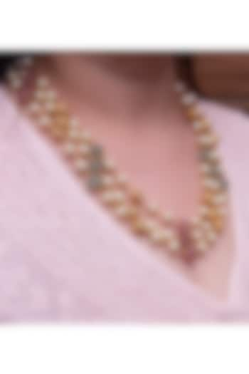 Gold Finish Pastel Pearl Handcrafted Layered Necklace by KRAFTSMITHS at Pernia's Pop Up Shop