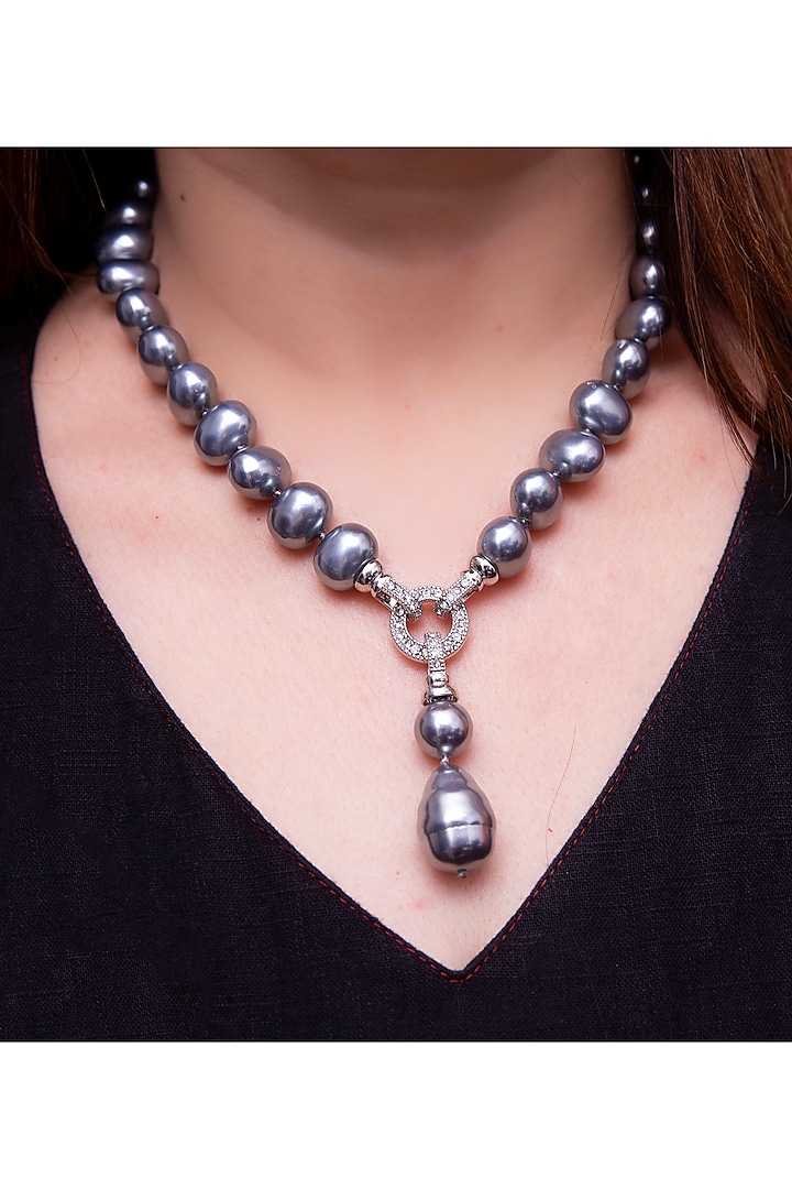 Grey Pearl Handcrafted Drop Necklace by KRAFTSMITHS at Pernia's Pop Up Shop