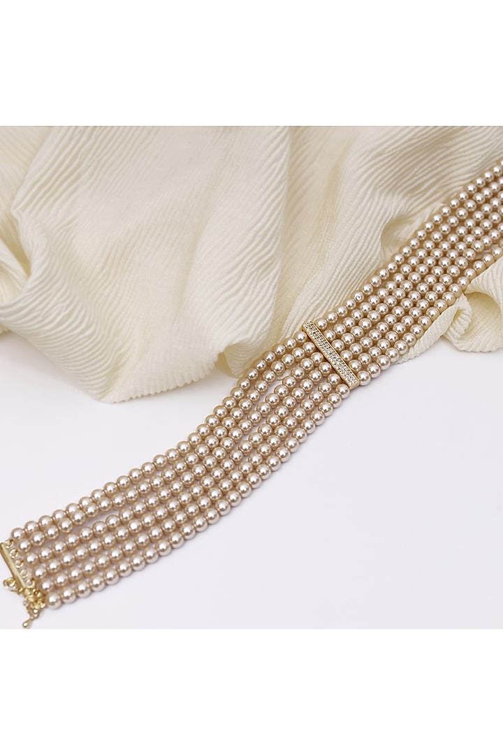 Gold Finish Pearl Layered Choker Necklace by KRAFTSMITHS at Pernia's Pop Up Shop