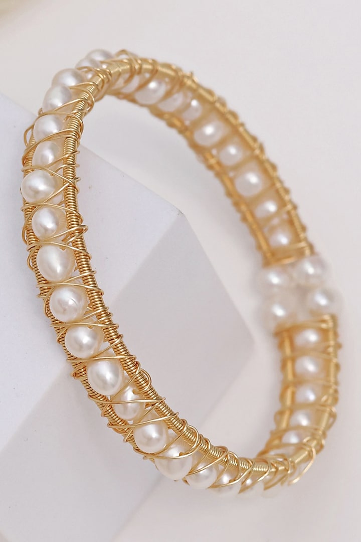 Gold Finish Pearl Openable Bangle by KRAFTSMITHS at Pernia's Pop Up Shop