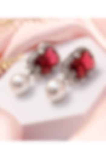 Silver Finish Pink Stone & Pearl Drop Earrings by KRAFTSMITHS at Pernia's Pop Up Shop