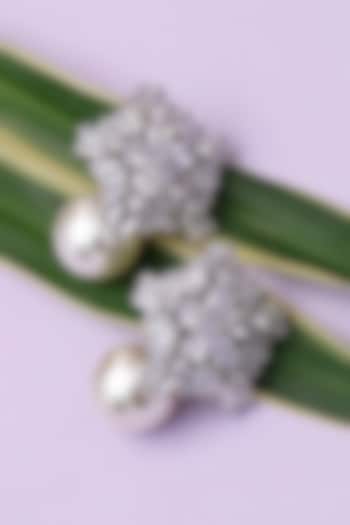 Silver Finish Pearl Stone Handcrafted Stud Earrings by KRAFTSMITHS at Pernia's Pop Up Shop