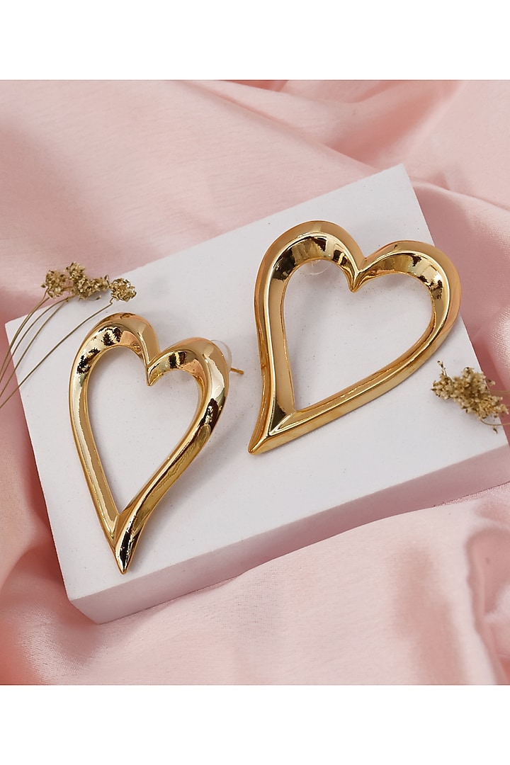 Gold Finish Handcrafted Heart Shaped Earrings by KRAFTSMITHS at Pernia's Pop Up Shop