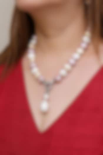 Gold Finish Pearl Drop Gunjita Handcrafted Necklace by KRAFTSMITHS at Pernia's Pop Up Shop