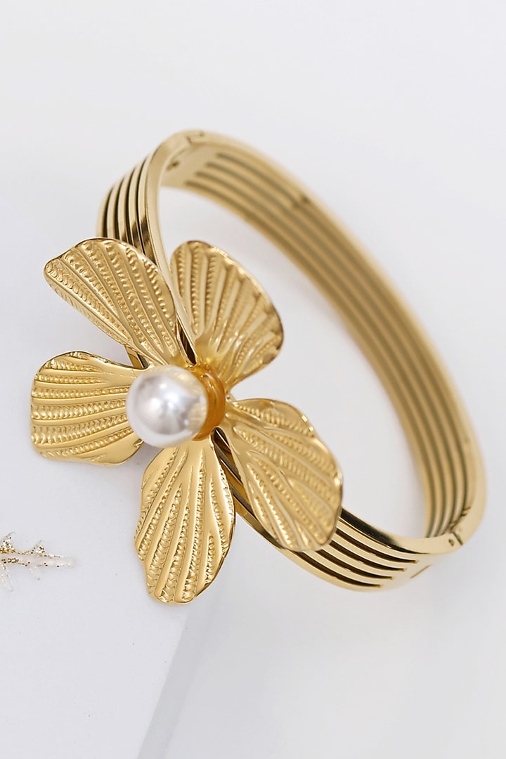 Gold Finish Pearl Anti Tarnish Handcrafted Bracelet by KRAFTSMITHS at Pernia's Pop Up Shop