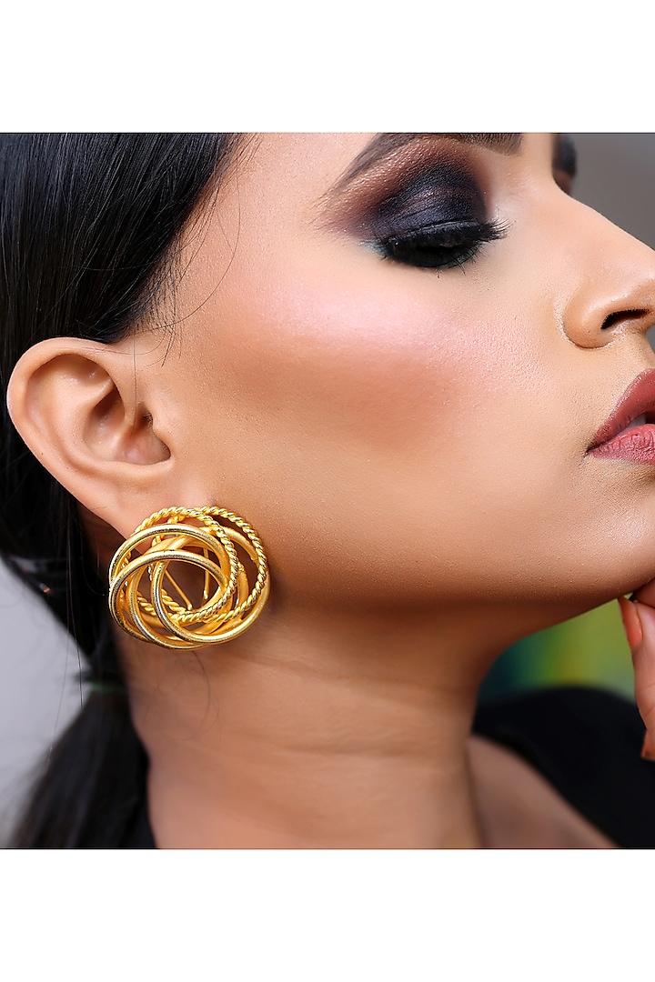 Gold Finish Handcrafted Dangler Earrings by KRAFTSMITHS at Pernia's Pop Up Shop