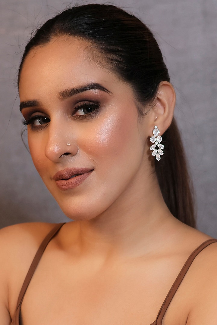 Silver Finish American Diamond Handcrafted Earrings by KRAFTSMITHS at Pernia's Pop Up Shop